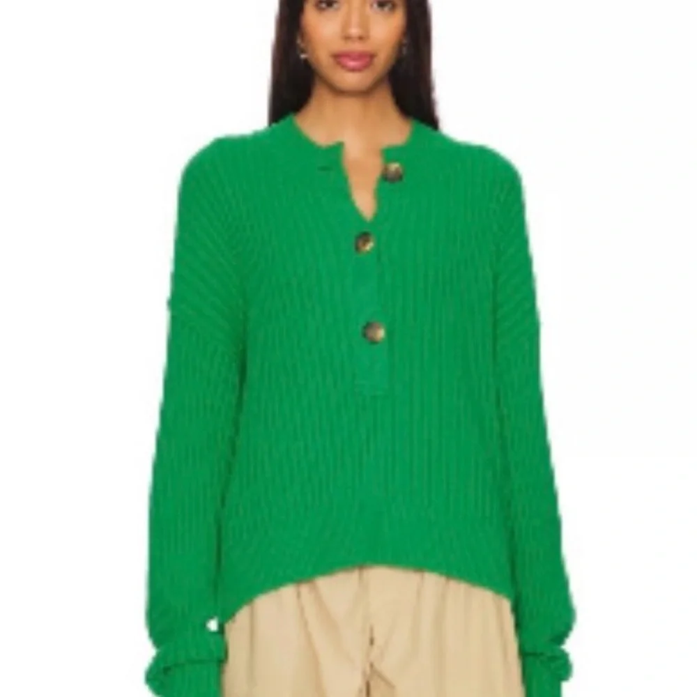 Free People Cocoa Henley Rolling Hills Sweater sz L - Picture 8 of 9